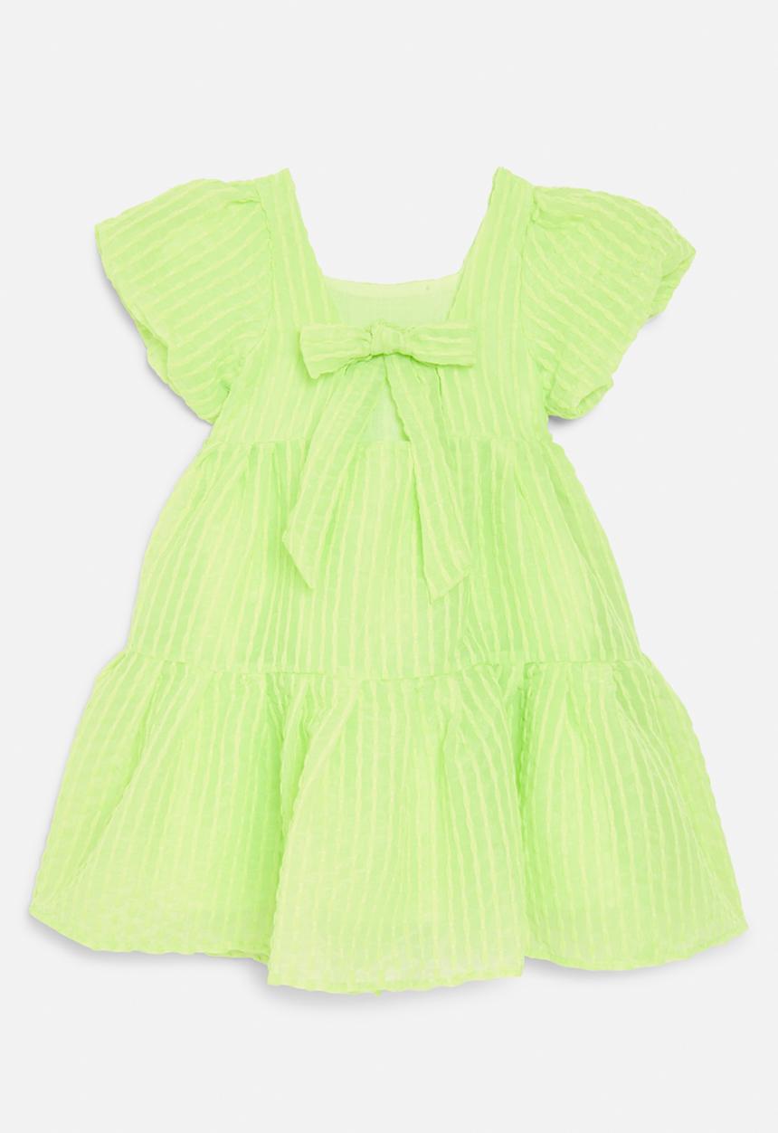 Pop Candy - Puff sleeve texture dress-lime green