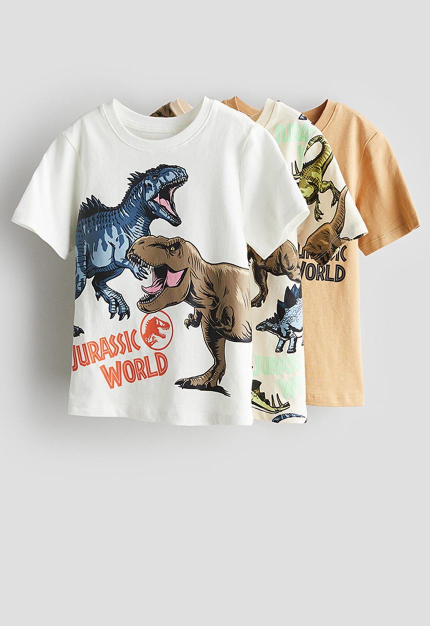 H&M - 3 pack printed t-shirts - white jurassic world