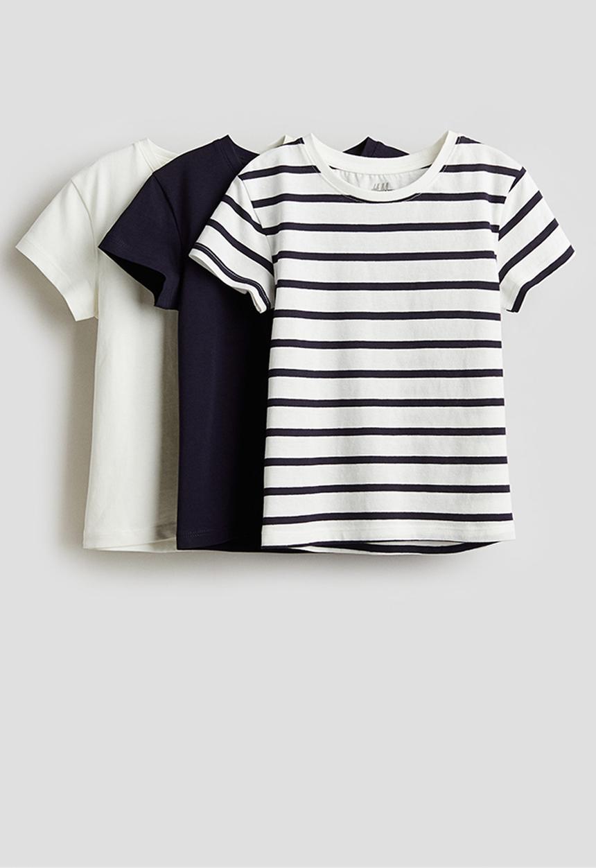 H&M - 3 pack cotton tops - navy blue & white