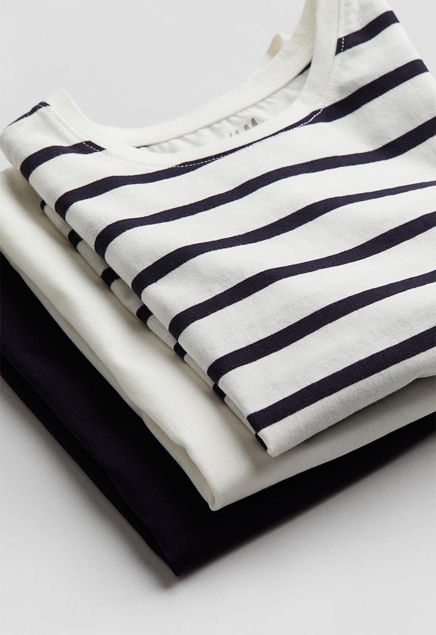 H&M - 3 pack cotton tops - navy blue & white