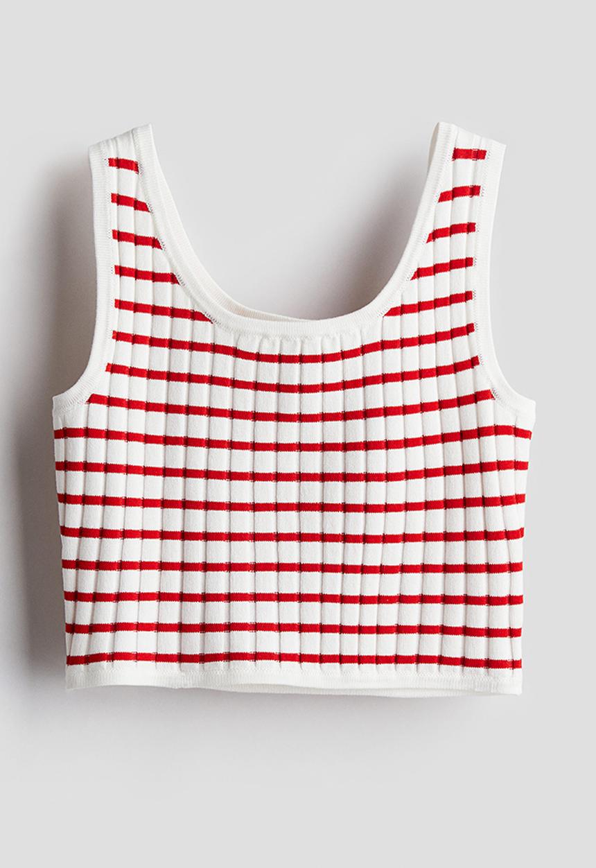 H&M - Rib-knit vest top - red striped