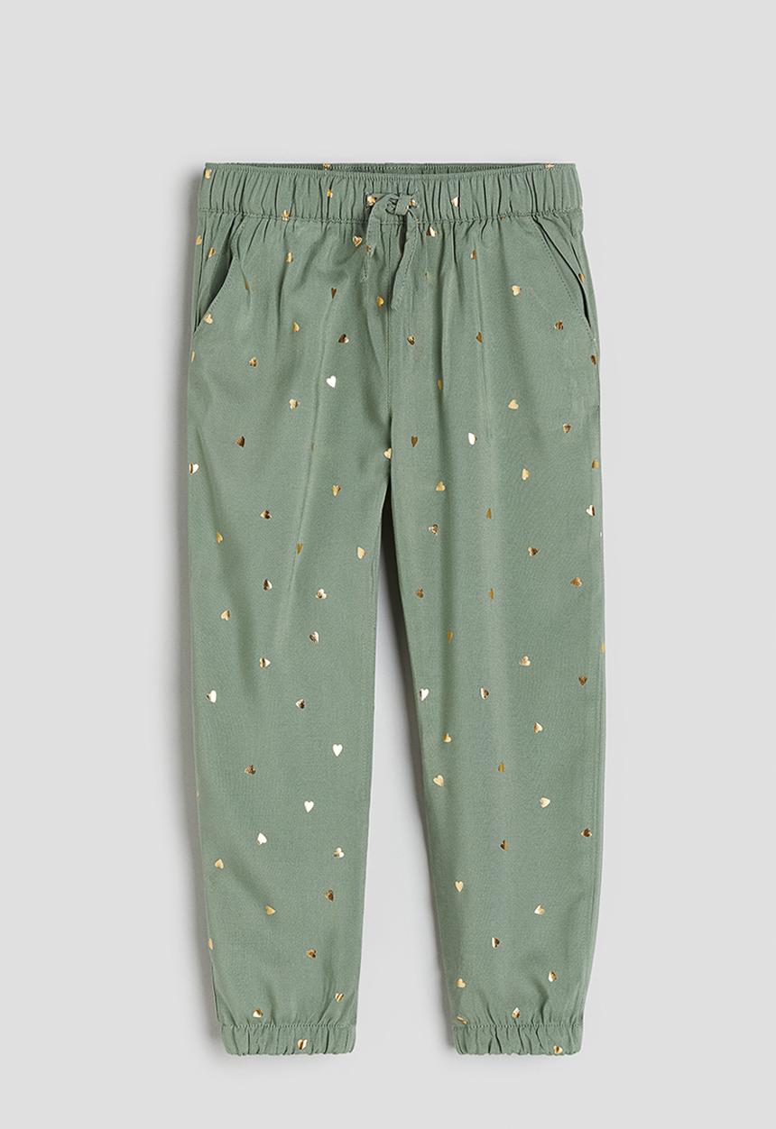 H&M - Woven joggers - khaki green hearts