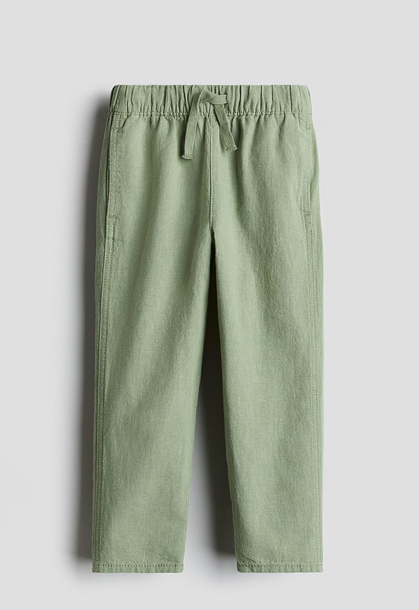 H&M - Linen-blend pull-on trousers - khaki green 