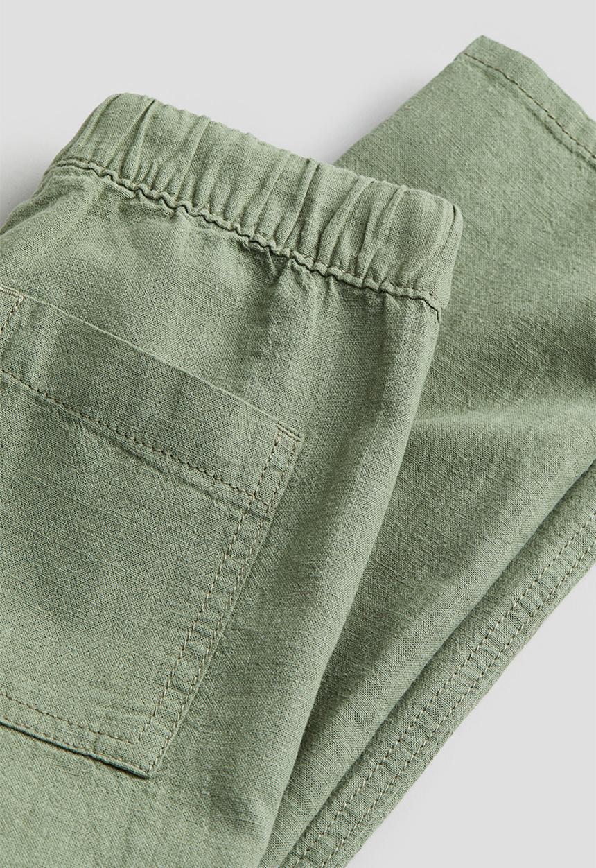 H&M - Linen-blend pull-on trousers - khaki green 