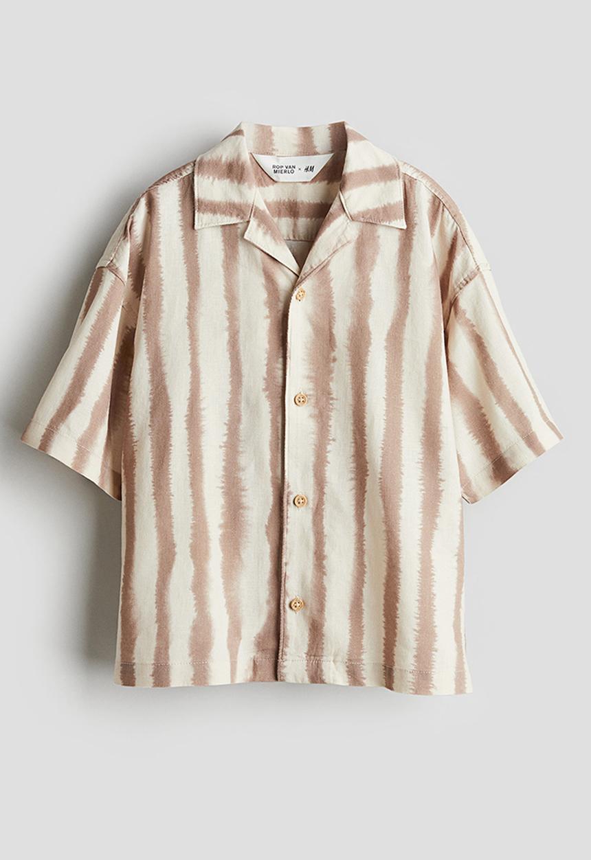 H&M - Linen-blend resort shirt - dark beige/striped