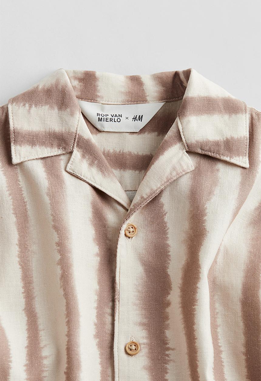 H&M - Linen-blend resort shirt - dark beige/striped