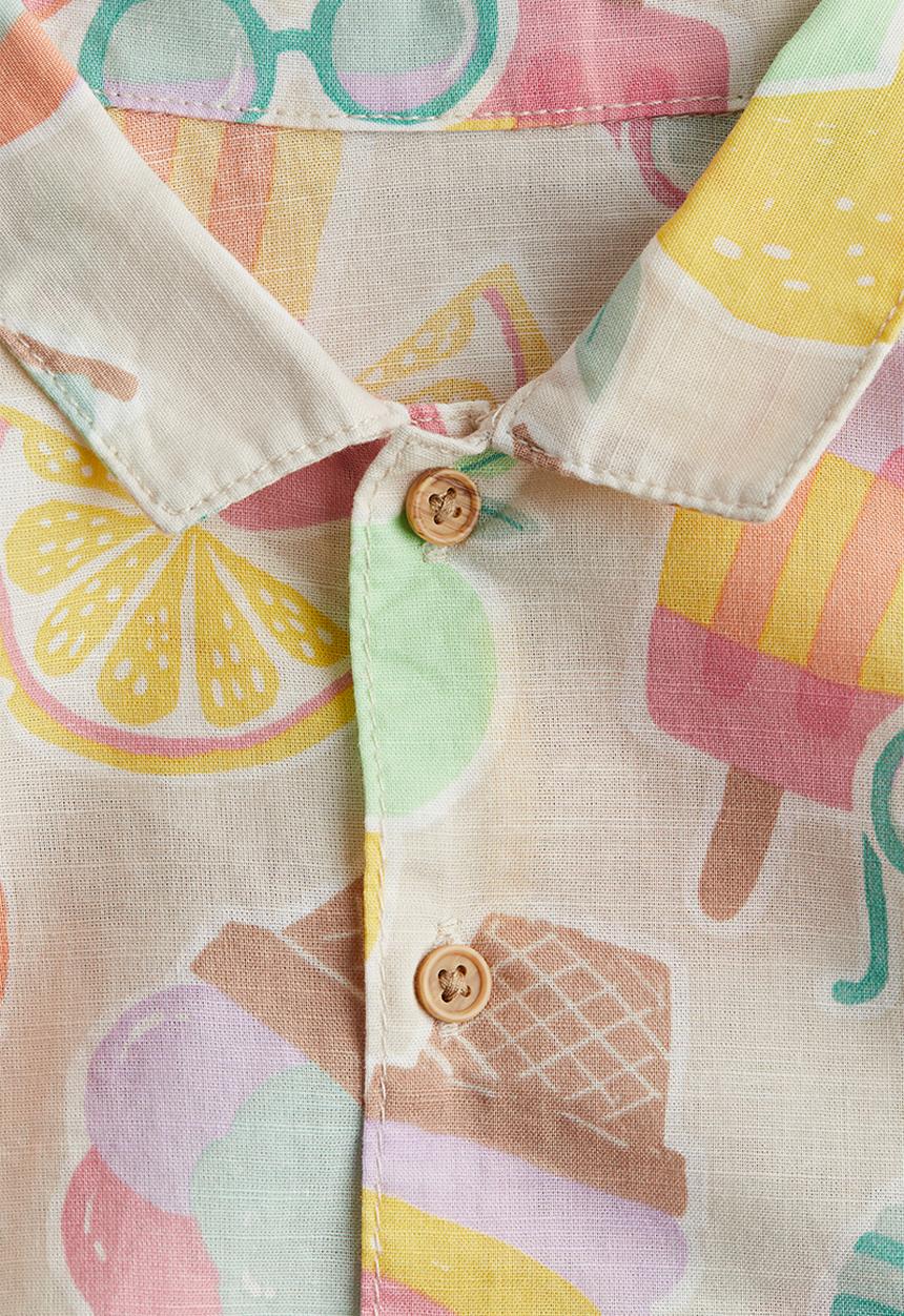 H&M - Short-sleeved cotton shirt - beige multi
