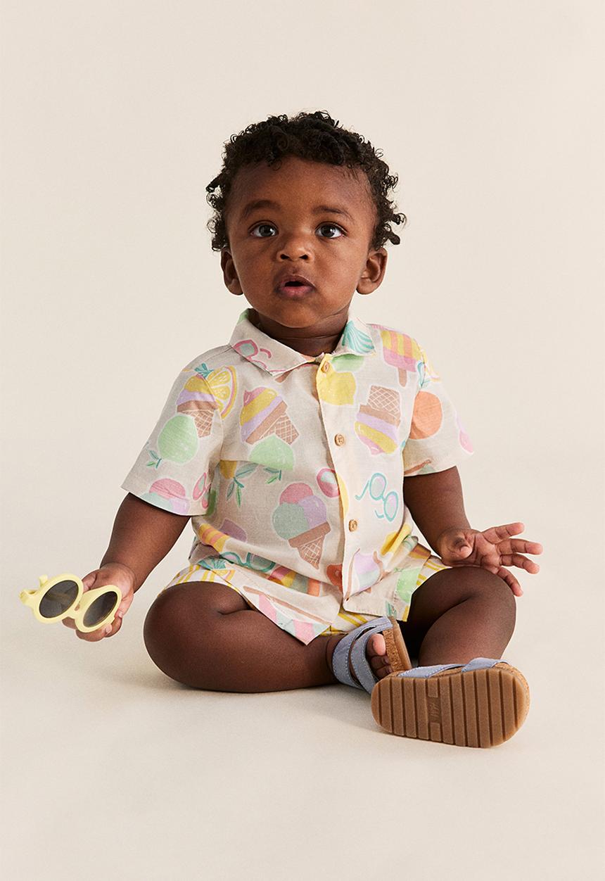 H&M - Short-sleeved cotton shirt - beige multi