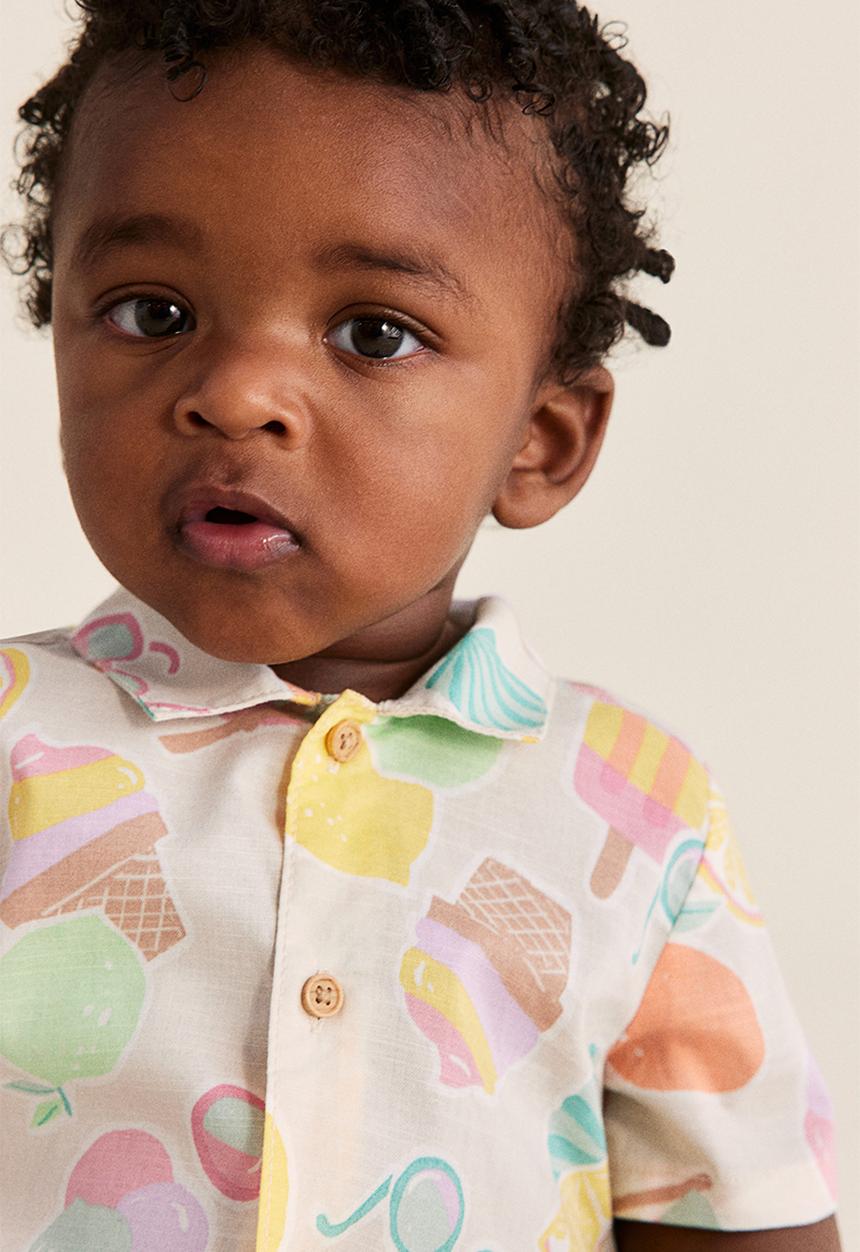 H&M - Short-sleeved cotton shirt - beige multi