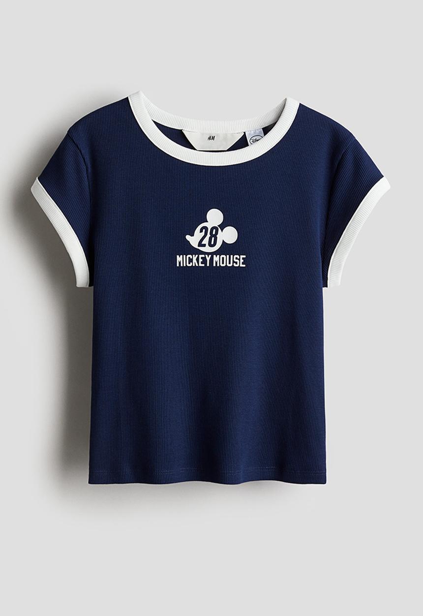 H&M - Ribbed t-shirt - navy blue mickey mouse