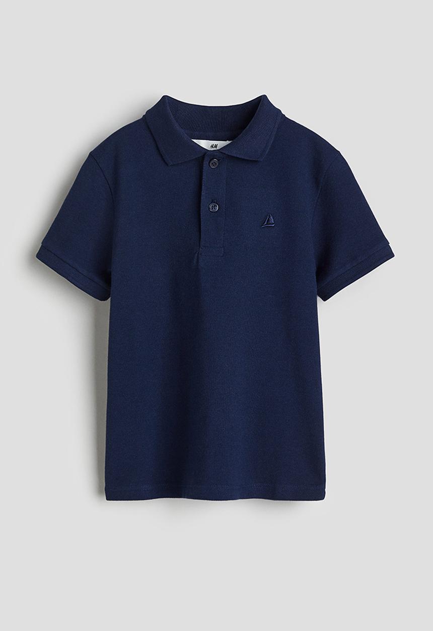 H&M - Cotton piqué polo shirt - navy blue