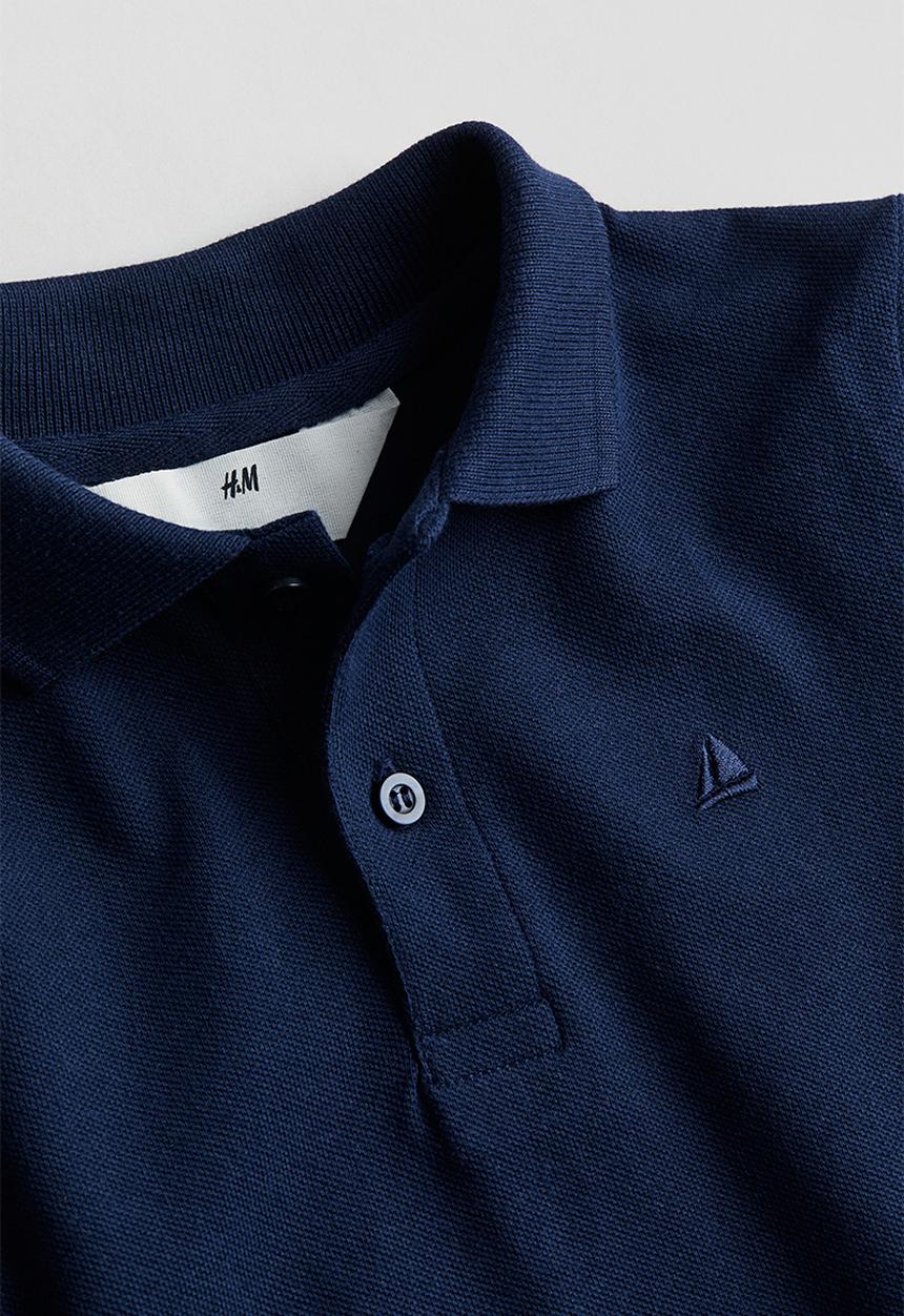 H&M - Cotton piqué polo shirt - navy blue
