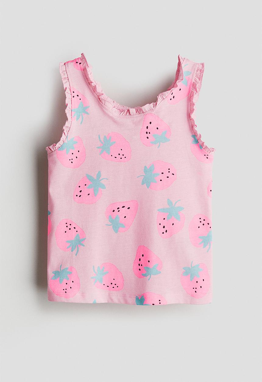 H&M - Frill-trimmed vest top - light pink strawberries