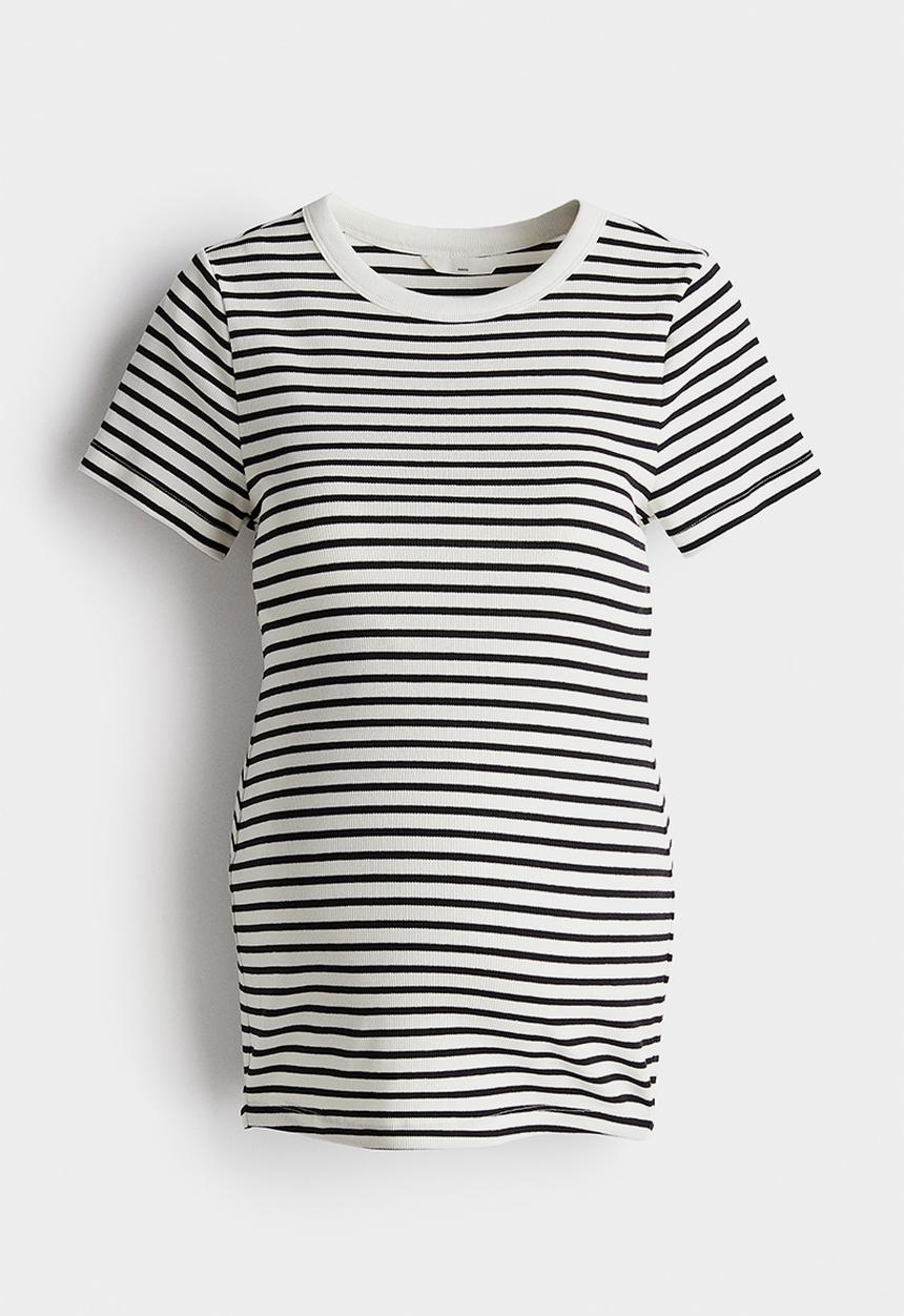 H&M - Mama ribbed top - white & black striped