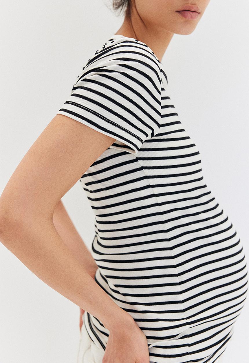 H&M - Mama ribbed top - white & black striped