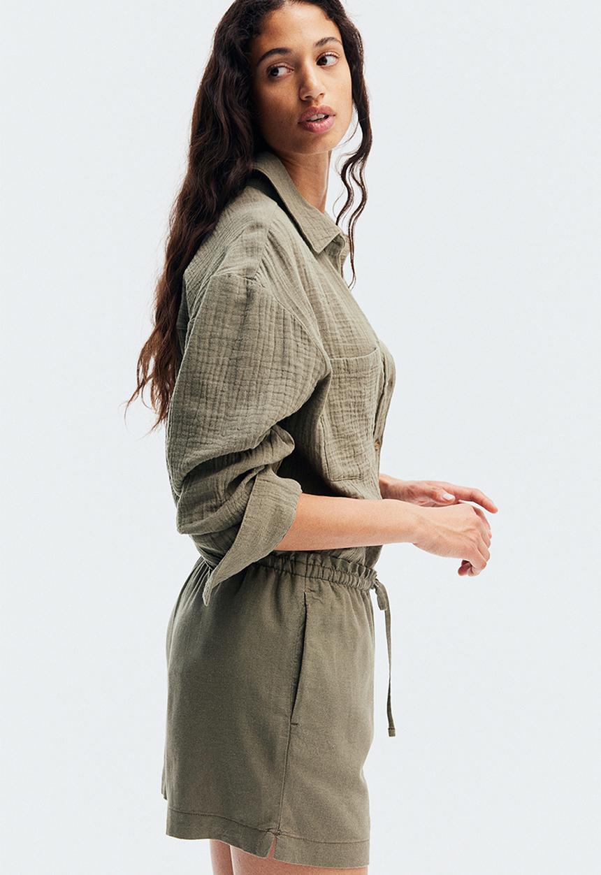 H&M - Linen-blend shorts - khaki green