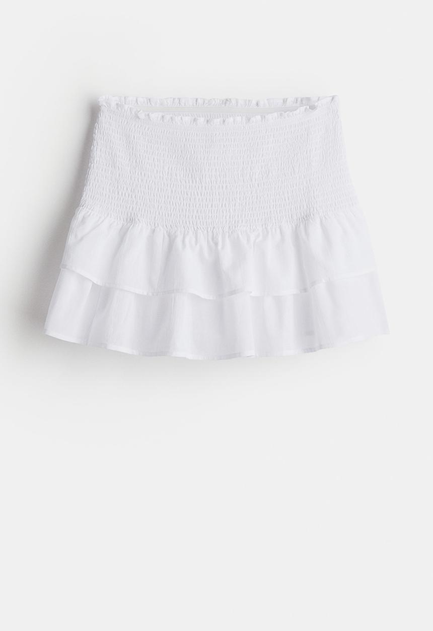 H&M - Smocked-waist tiered skirt - white
