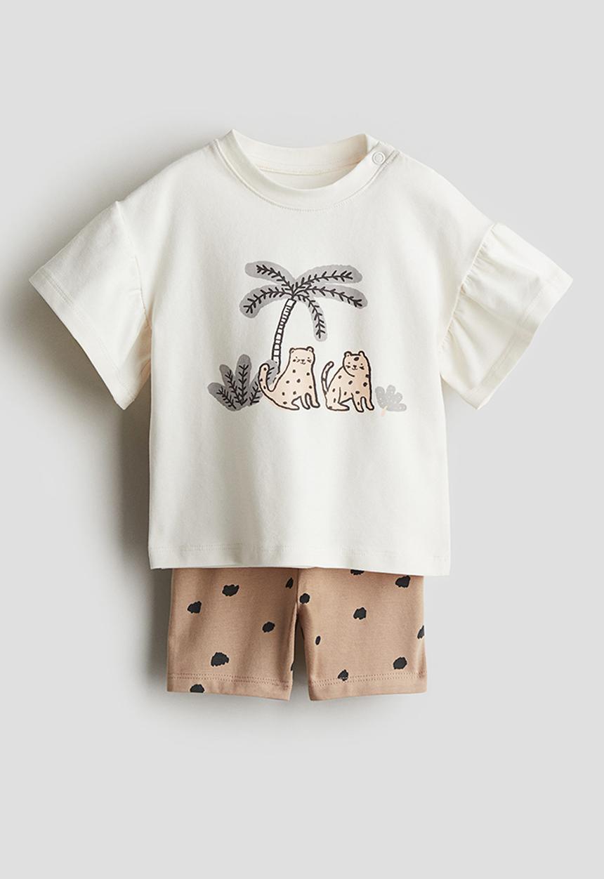 H&M - 2 piece cotton jersey set - beige leopards