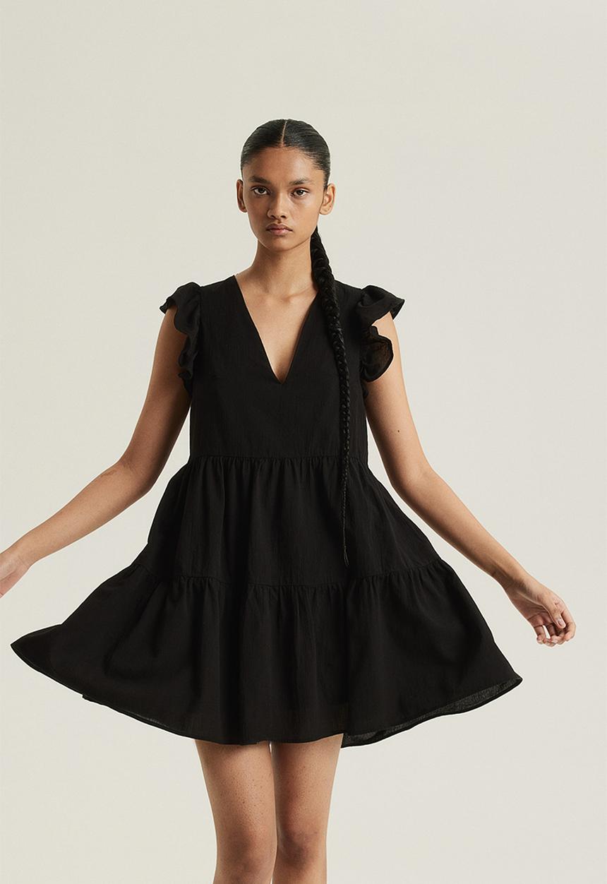 H&M - Flutter-sleeved throw-on dress - black