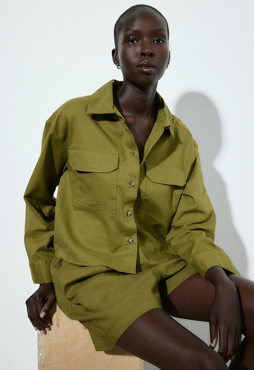 H&M - Linen shorts - olive green