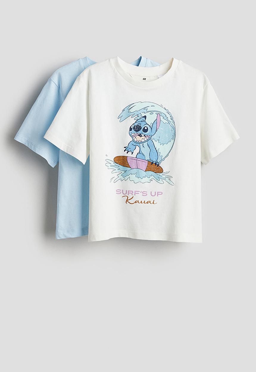 H&M - 2 pack printed t-shirts - white lilo & stitch