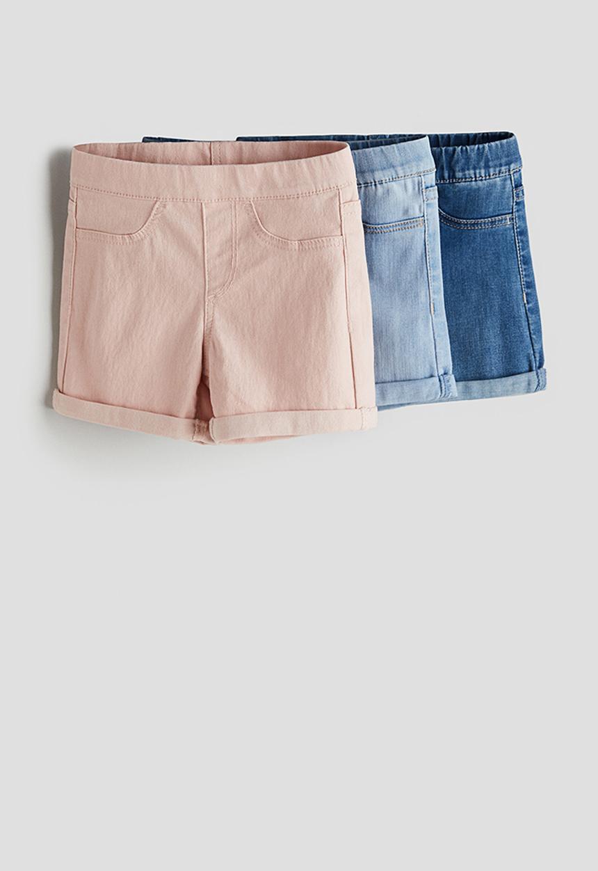 H&M - 3 pack denim shorts - light pink & light denim blue