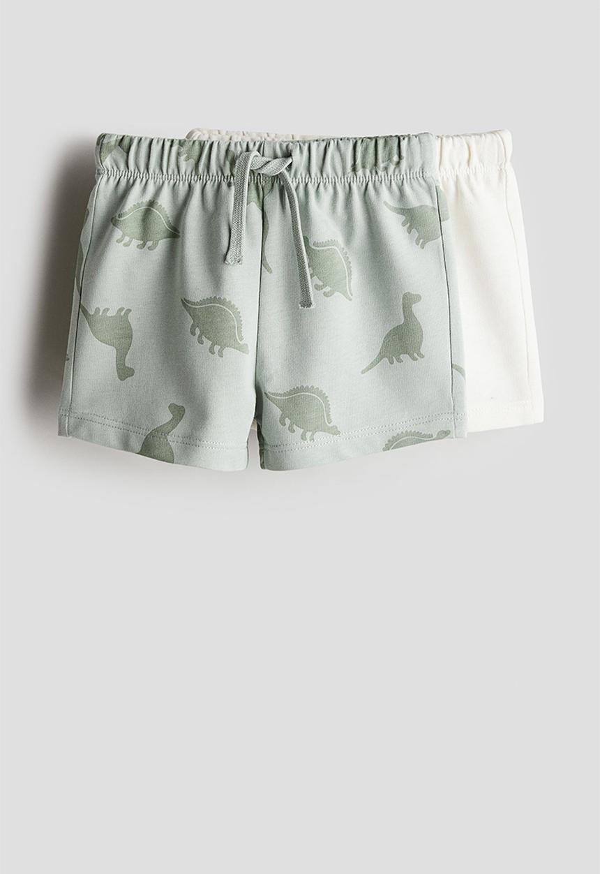 H&M - 2 pack sweatshirt shorts - dusty green dinosaurs