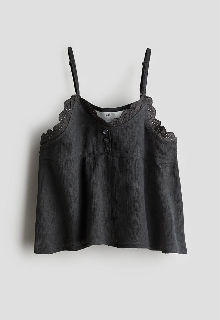 H&M - Frill-trimmed strappy top - dark grey