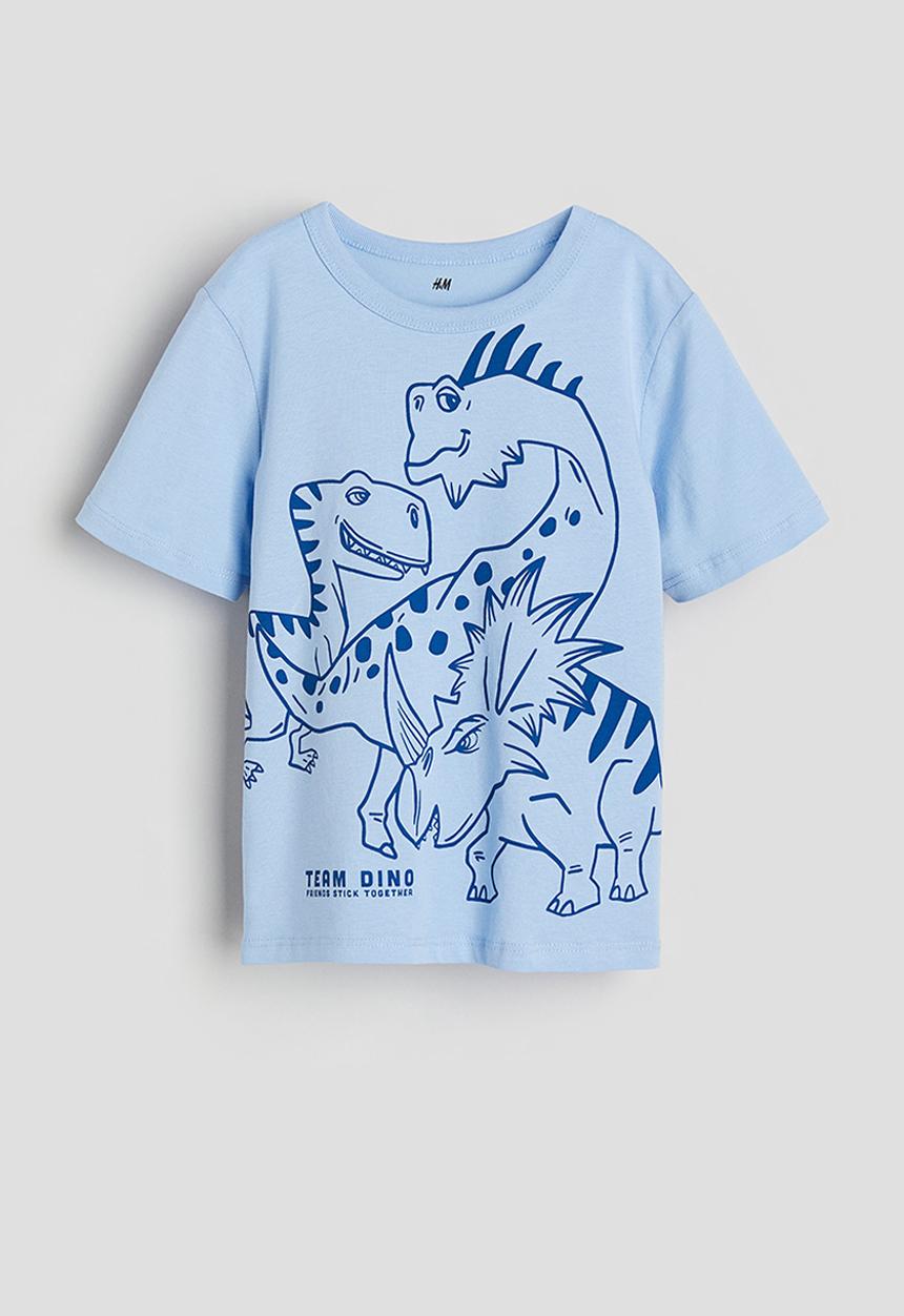 H&M - Printed cotton t-shirt - light blue dinosaurs