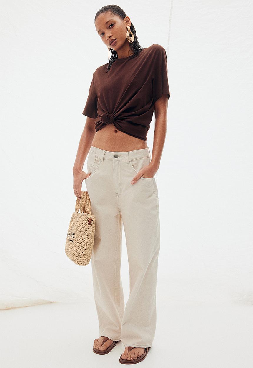 H&M - Baggy low jeans - light beige