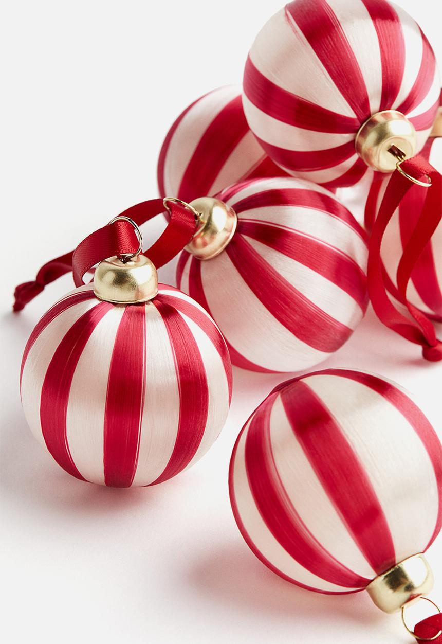 H&M - 6-Pack small christmas baubles - red striped
