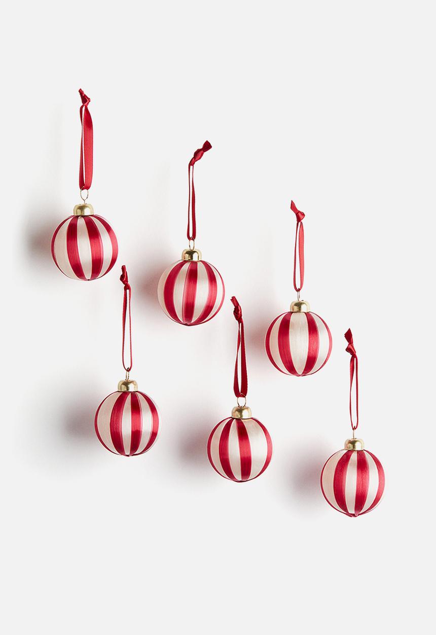 H&M - 6-Pack small christmas baubles - red striped