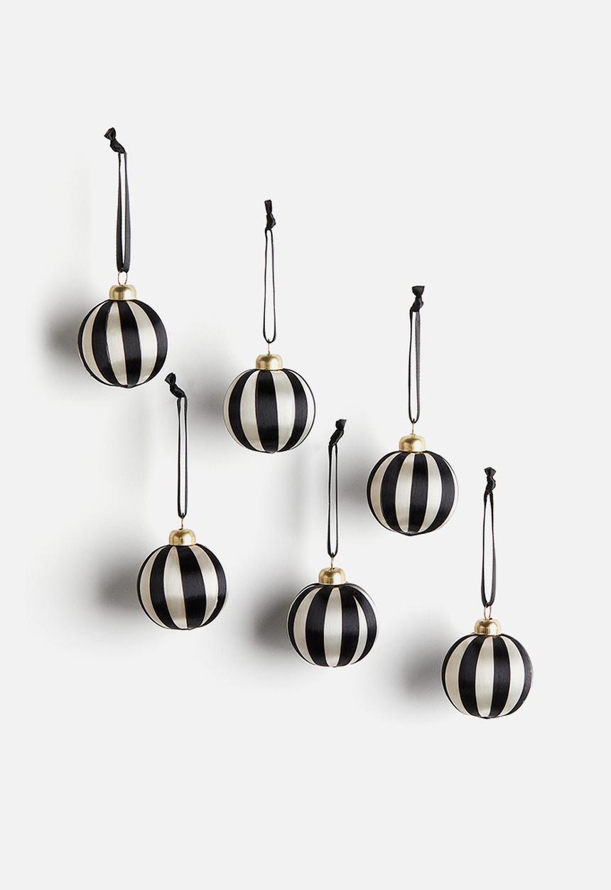 H&M - 6-Pack small christmas baubles - black striped