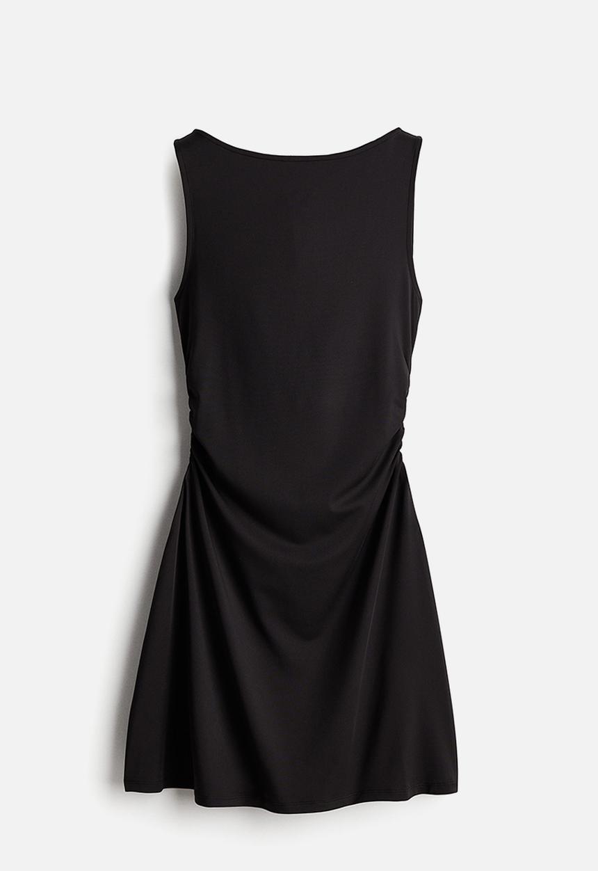 H&M - Gathered dress with flared skirt - black