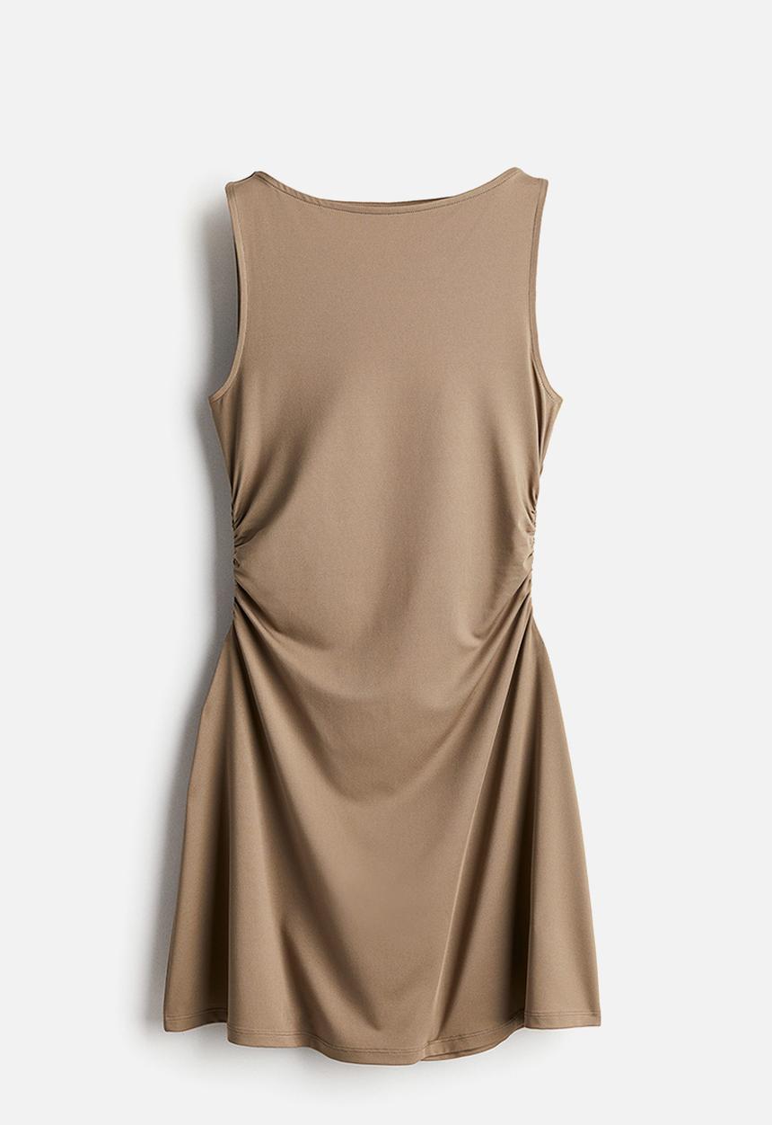 H&M - Gathered dress with flared skirt - greige