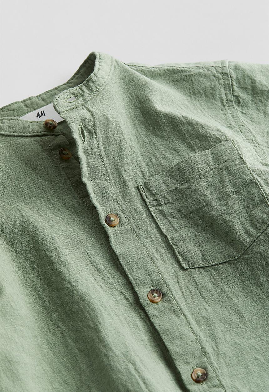 H&M - Linen-blend grandad shirt - light khaki green