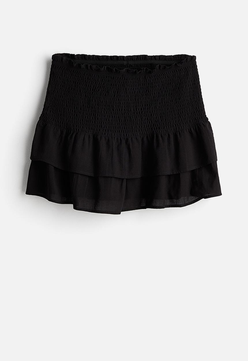 H&M - Smocked-waist tiered skirt - black