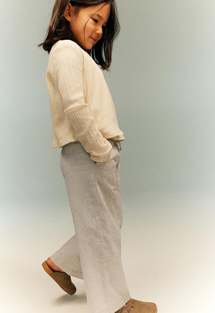 H&M - Wide linen-blend pull-on trousers - ecru