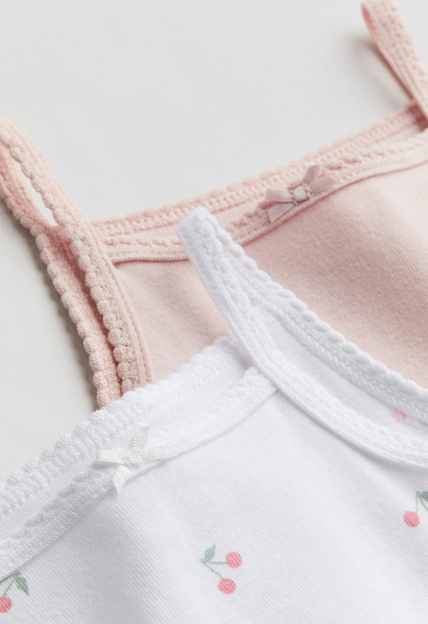 H&M - 2 pack sleeveless cotton bodysuits - light pink cherries