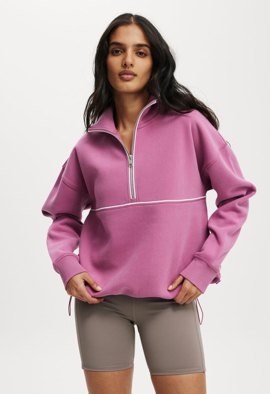 Cotton On - Plush Essential Half Zip Jumper - Red Violet