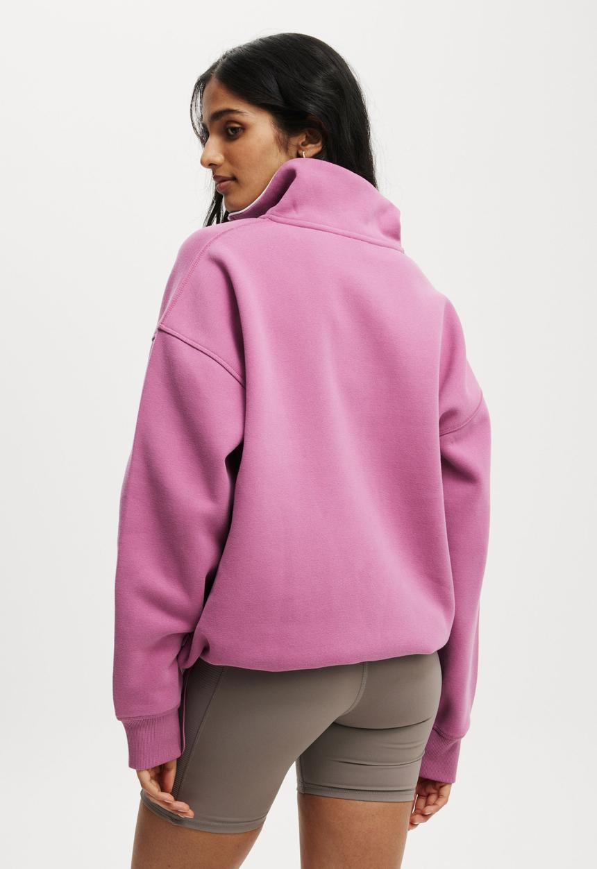 Cotton On - Plush Essential Half Zip Jumper - Red Violet