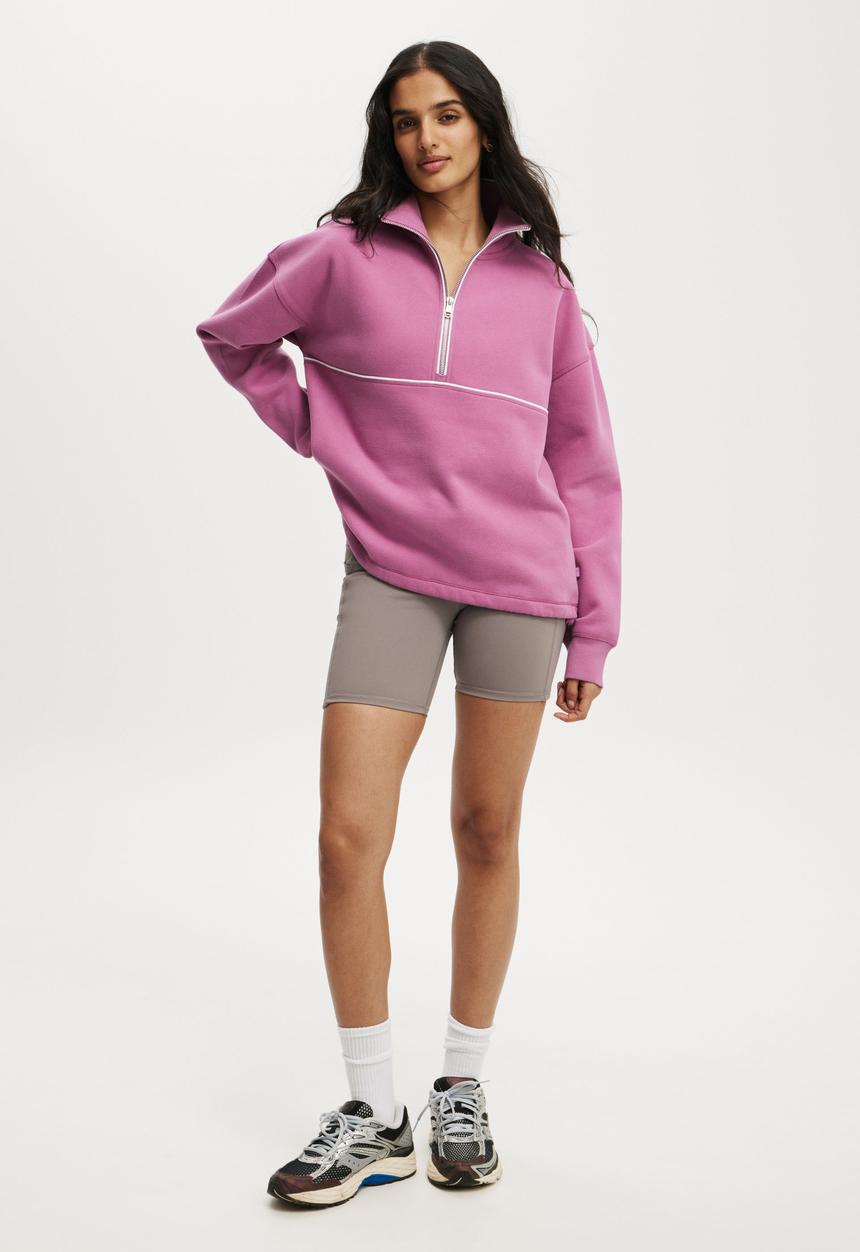 Cotton On - Plush Essential Half Zip Jumper - Red Violet