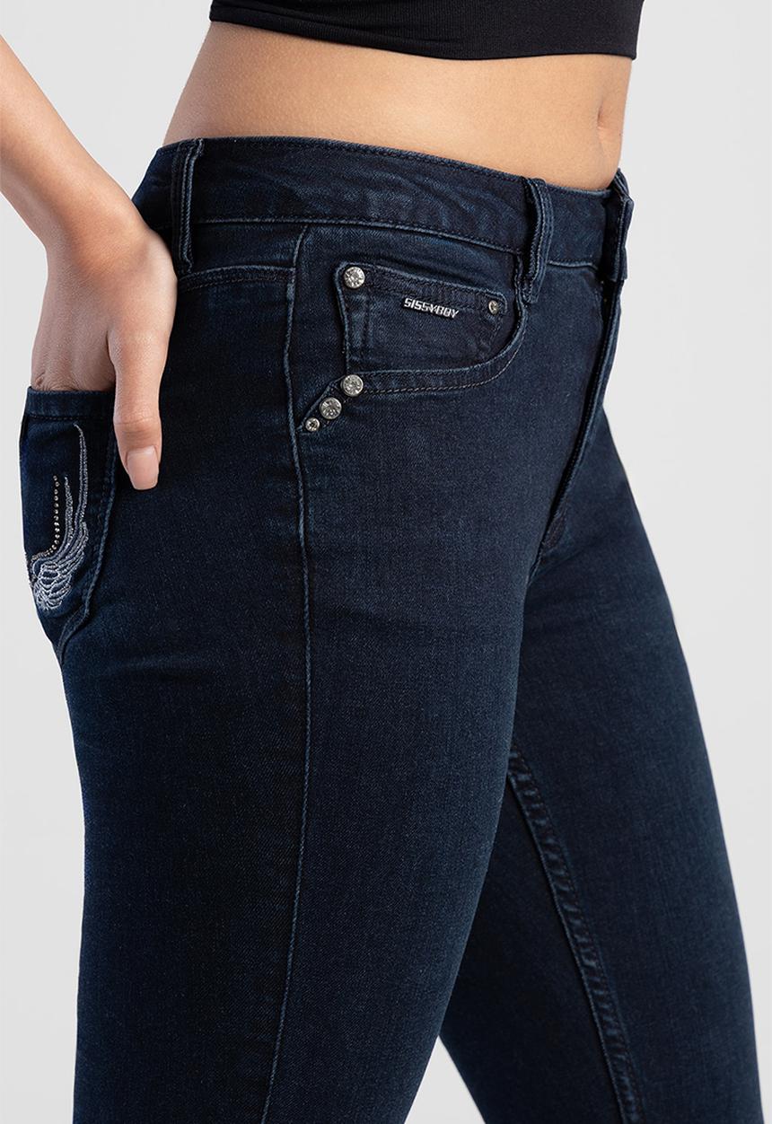SISSY BOY - Arlo:Mid-Waist Skinny With A Back Pocket Embroidery - Blue/Black