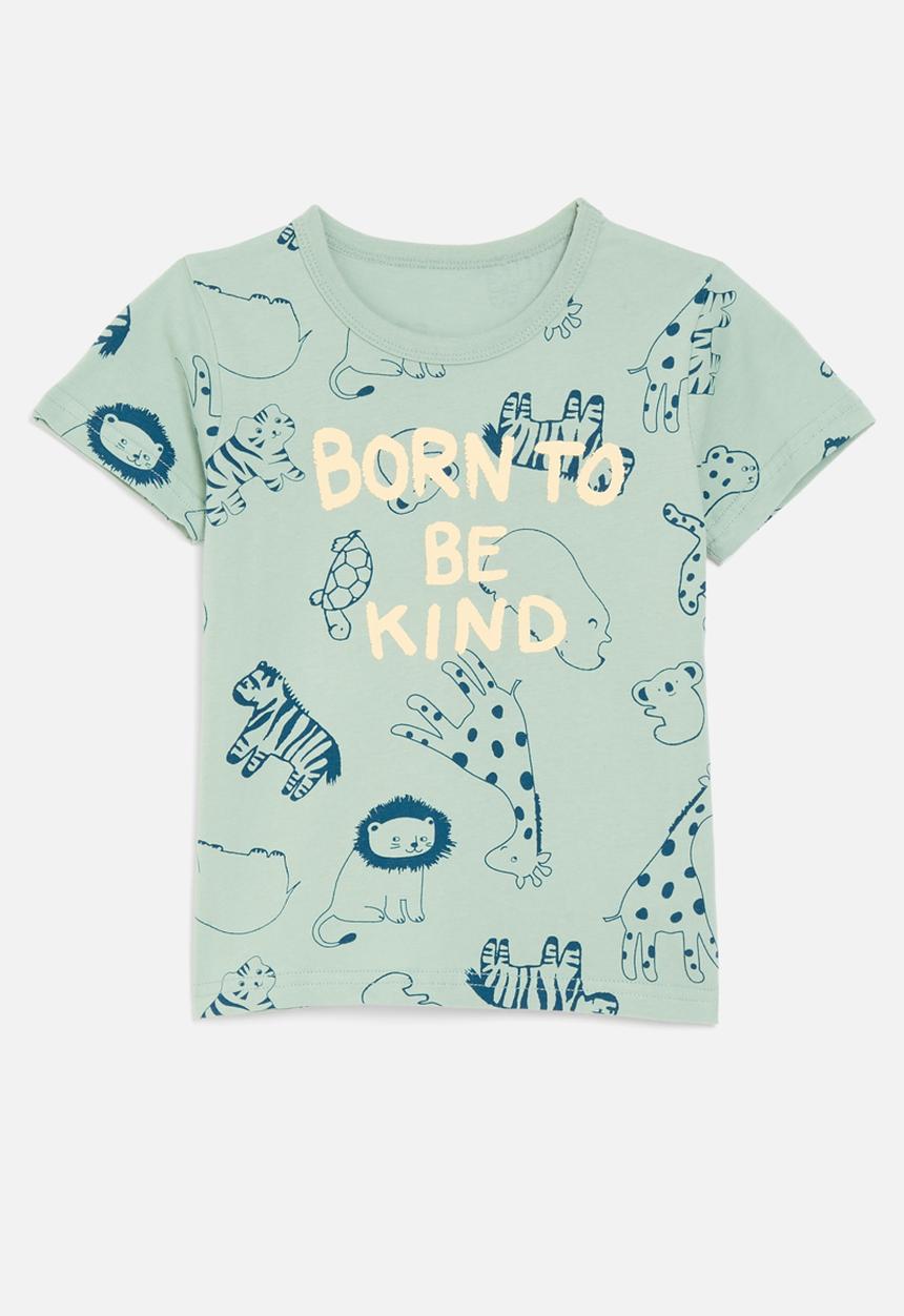 Pop Candy - Born to be kind print tee-light green