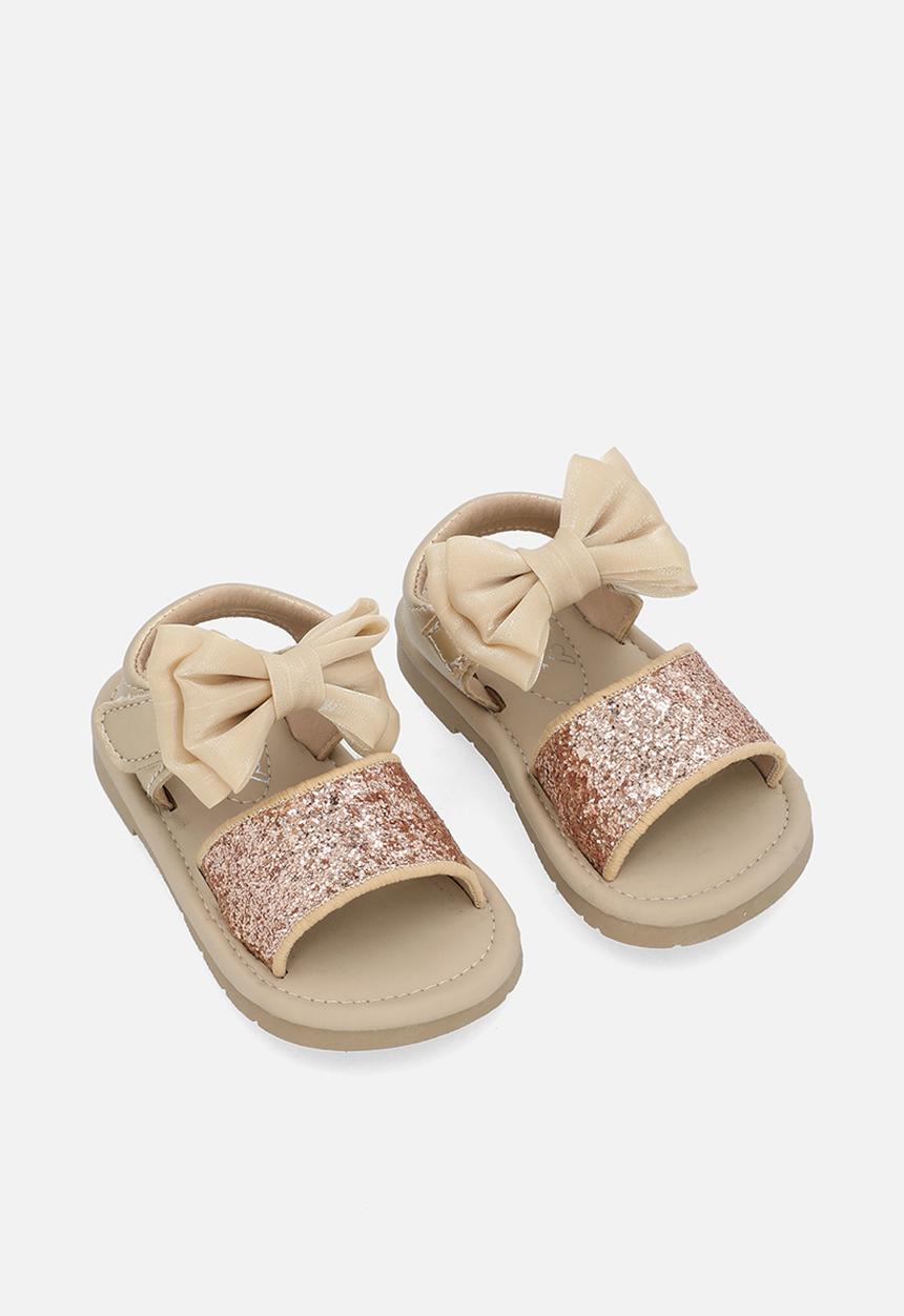 Pop Candy - Bowknot sequined sandals-gold