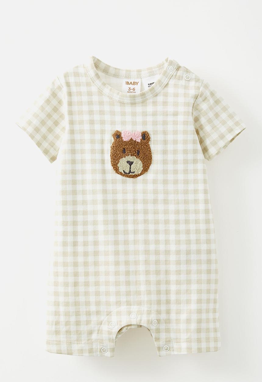 Cotton On - The short sleeve romper - rainy day/gingham bear