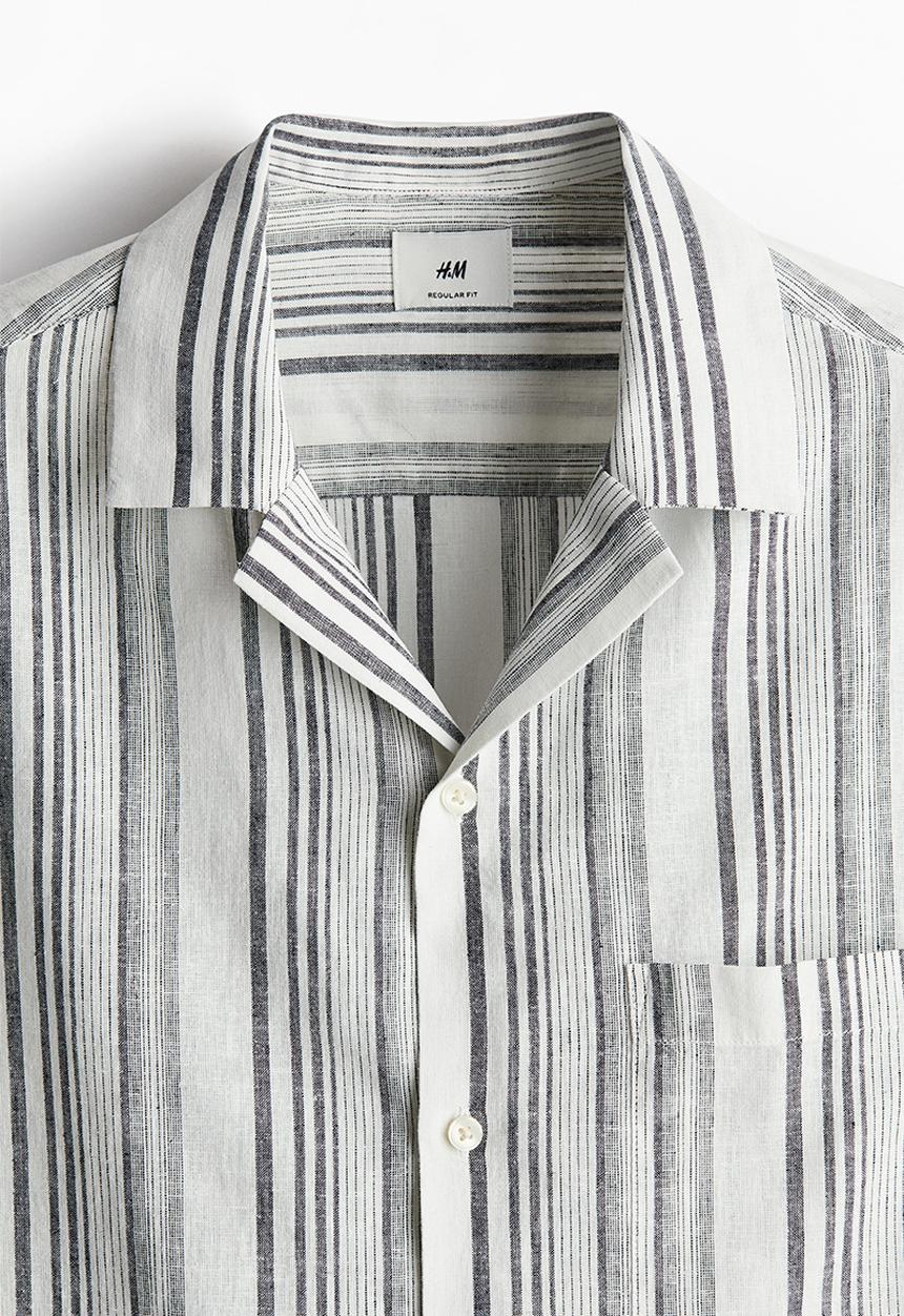 H&M - Regular fit linen-blend resort shirt - grey striped 