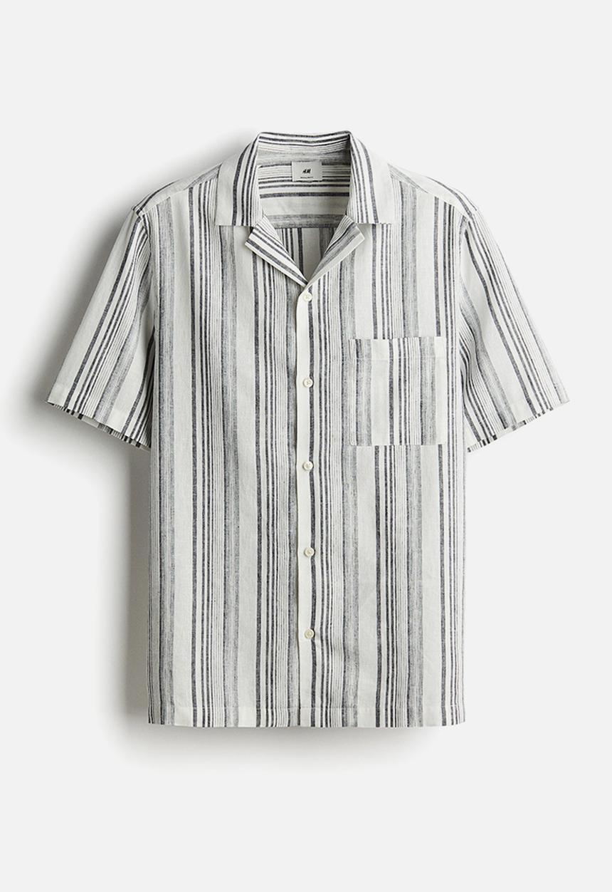 H&M - Regular fit linen-blend resort shirt - grey striped 