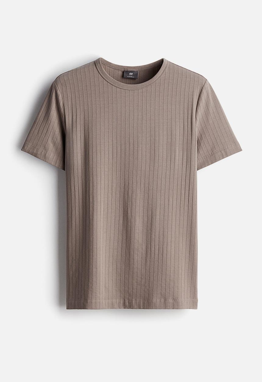 H&M - Slim fit ribbed lyocell-blend t-shirt - dark beige