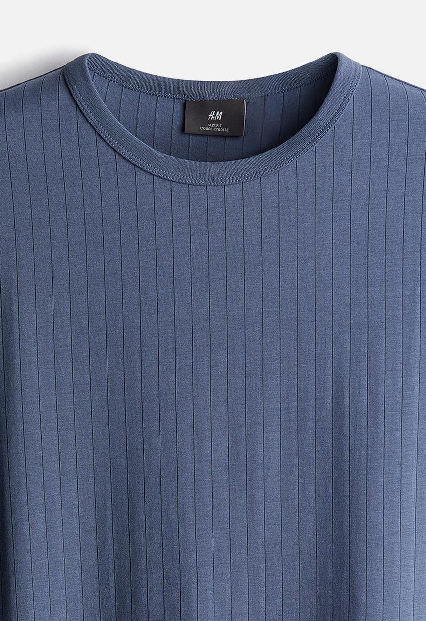 H&M - Slim fit ribbed lyocell-blend t-shirt - steel blue